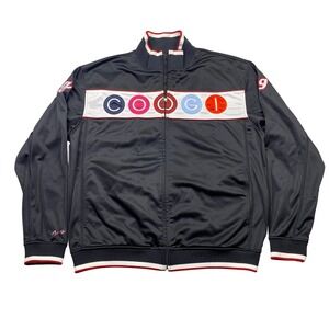 Coogi Mens XL Track Jacket Black Full Zip Embroidered Logo Mock Neck Streetwear